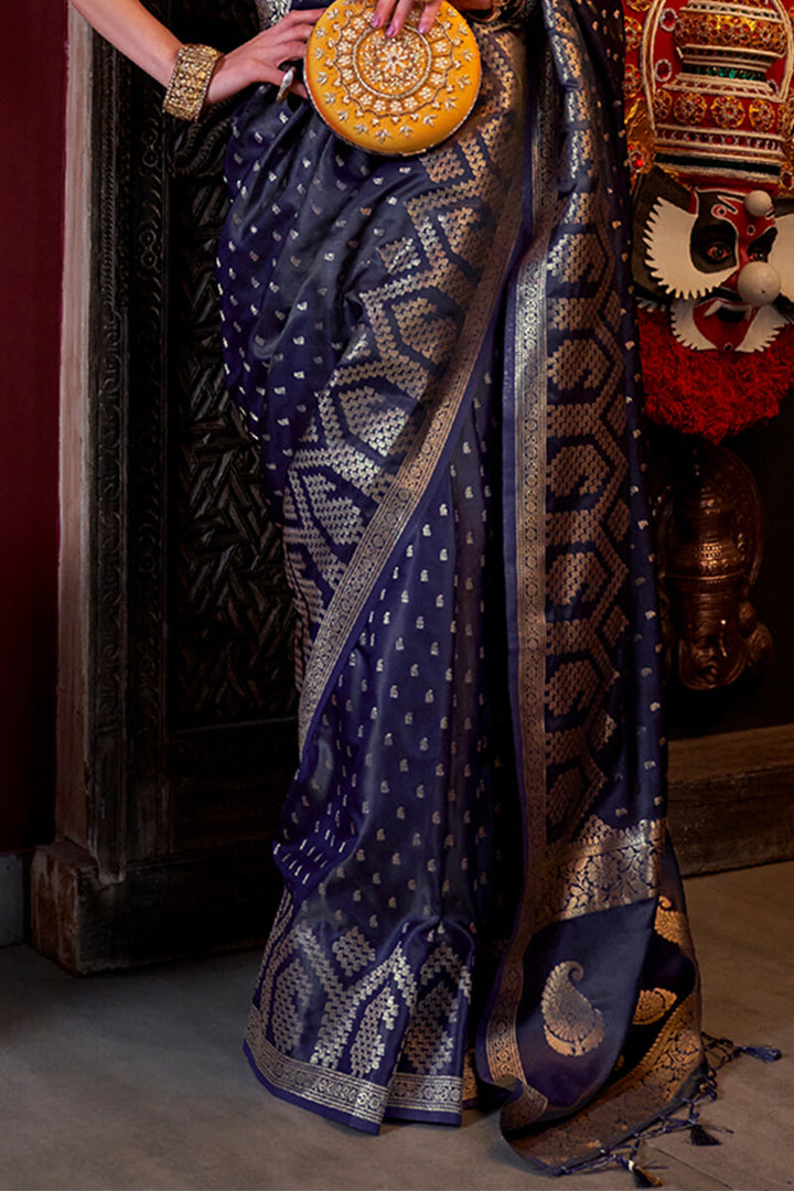 Thunder Blue Banarasi Satin Silk Saree