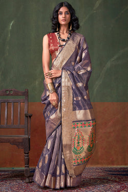 Thunder Blue Paithani Tissue Silk Saree