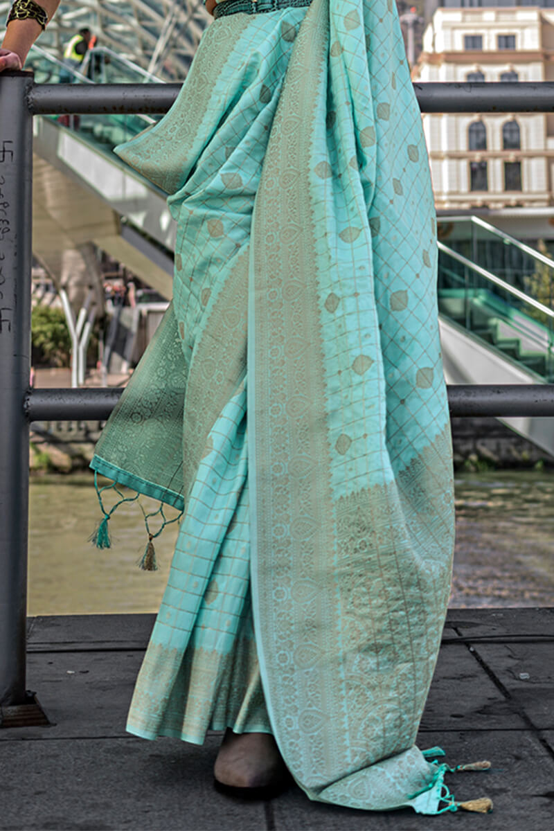 Tiffany Blue Zari woven Banarasi Katan Silk Saree