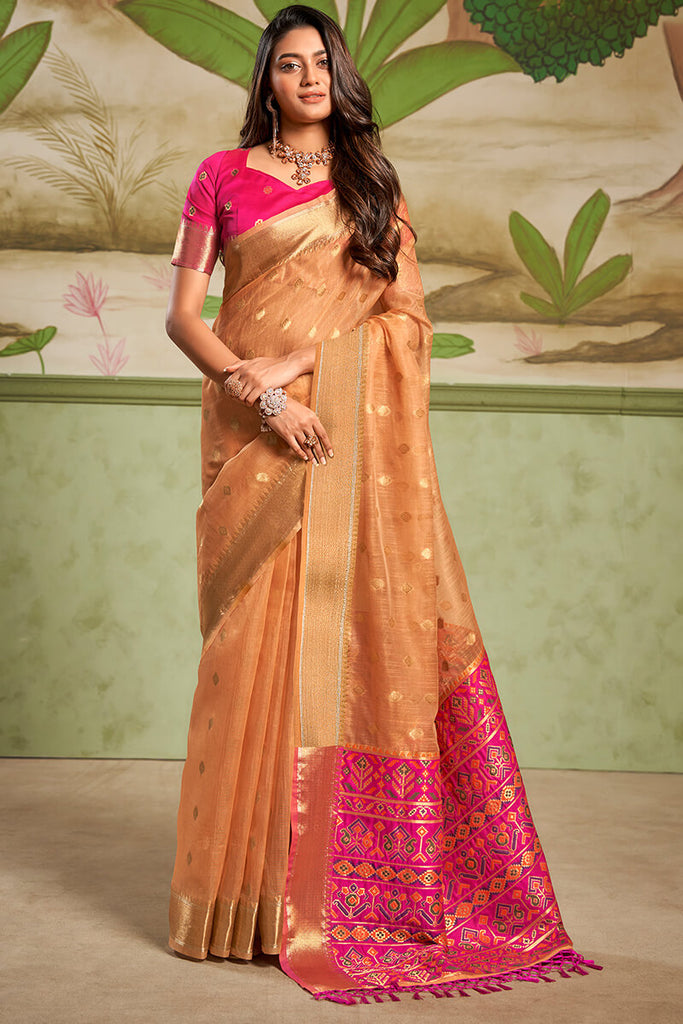 Tiger Orange Banarasi Tissue Silk Saree