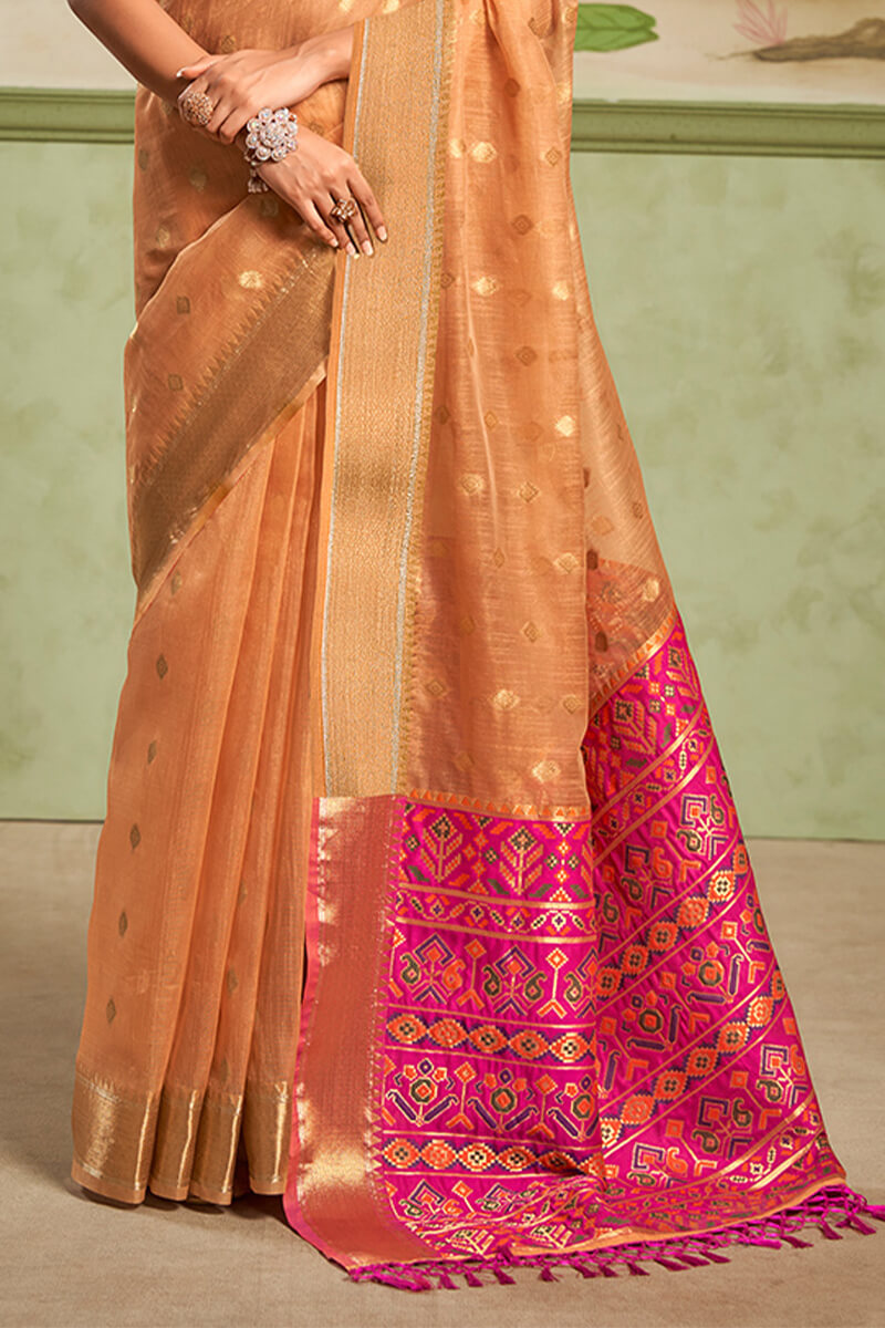 Tiger Orange Banarasi Tissue Silk Saree