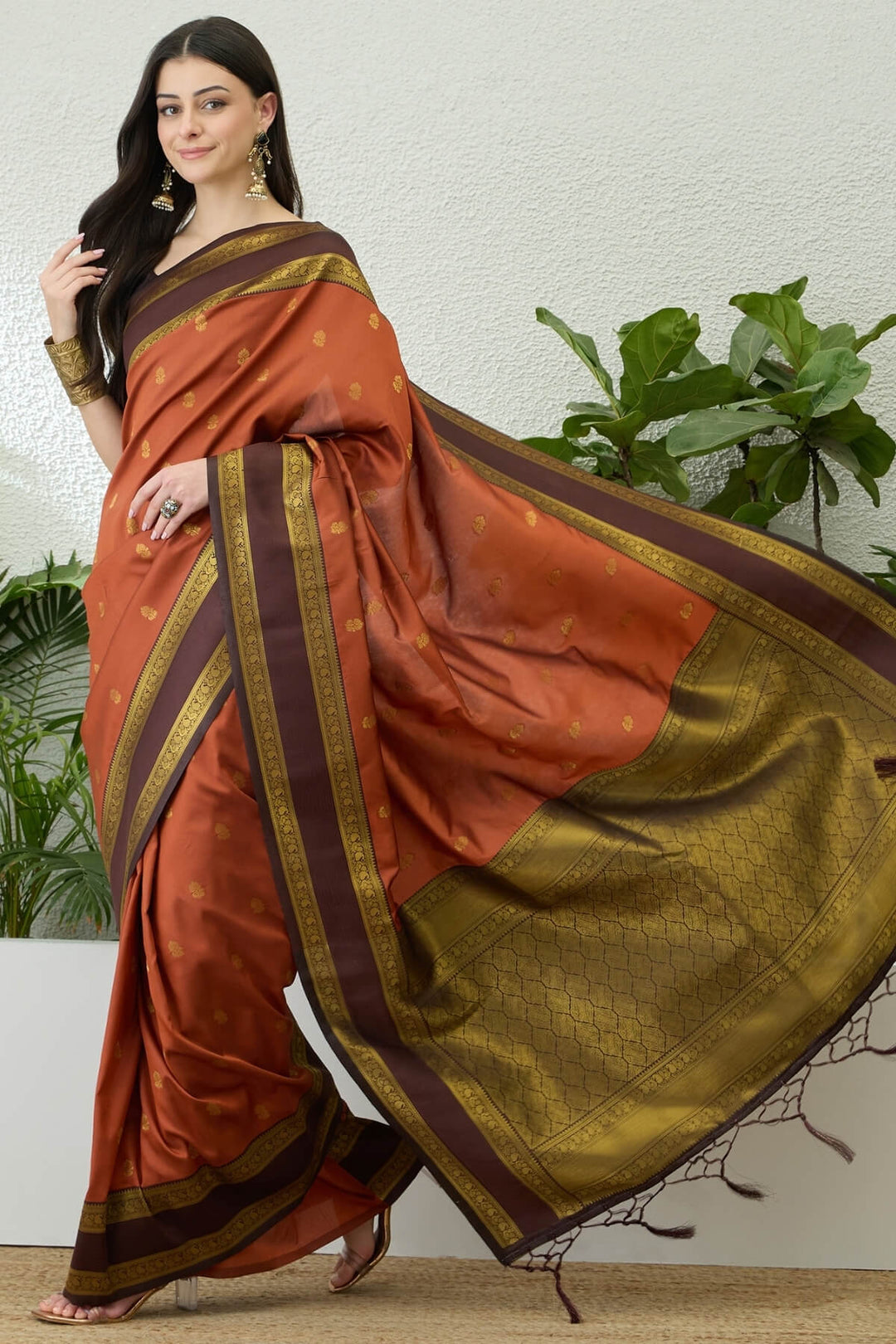 Tiger Orange Zari Woven Soft Banarasi Silk Saree