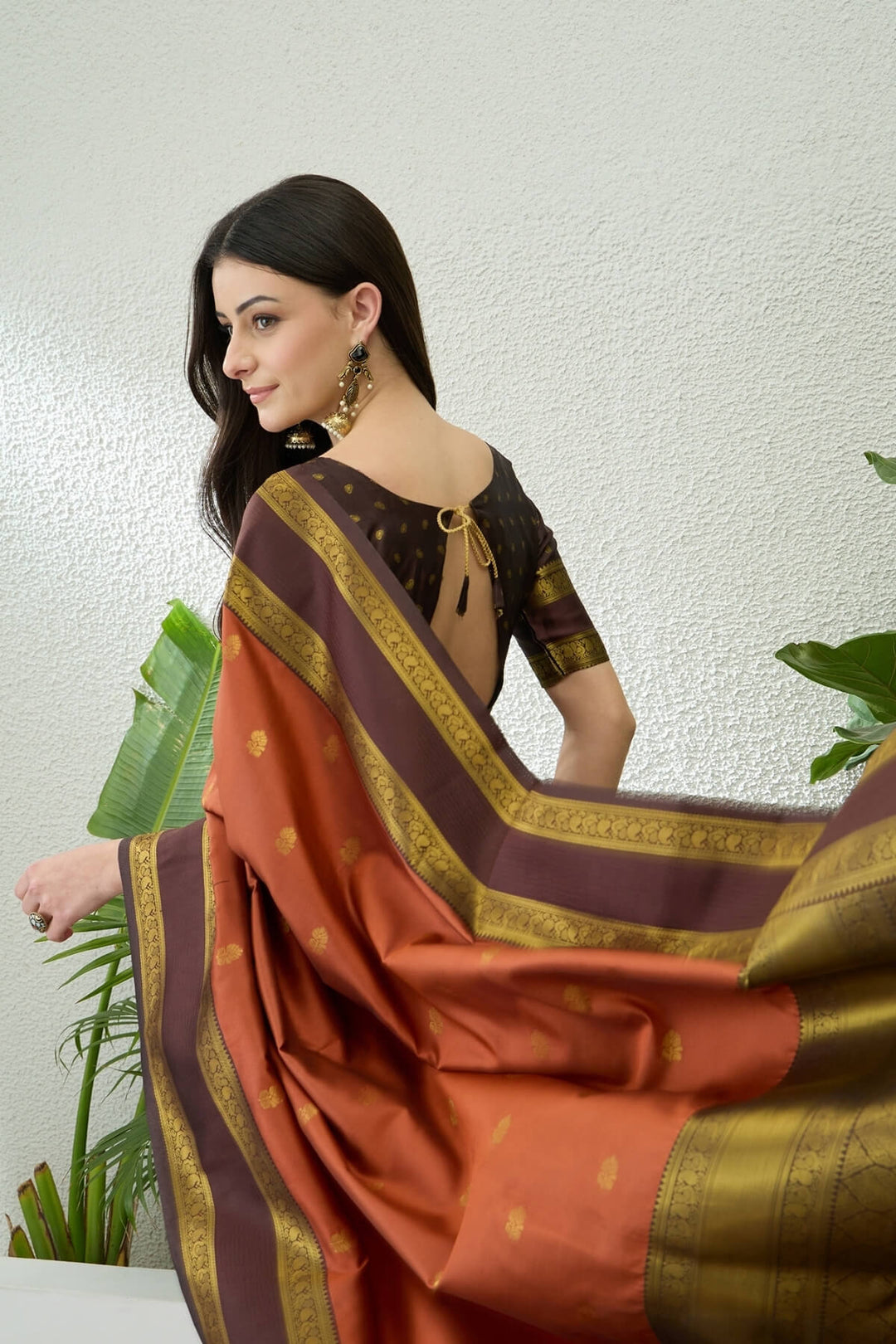 Tiger Orange Zari Woven Soft Banarasi Silk Saree