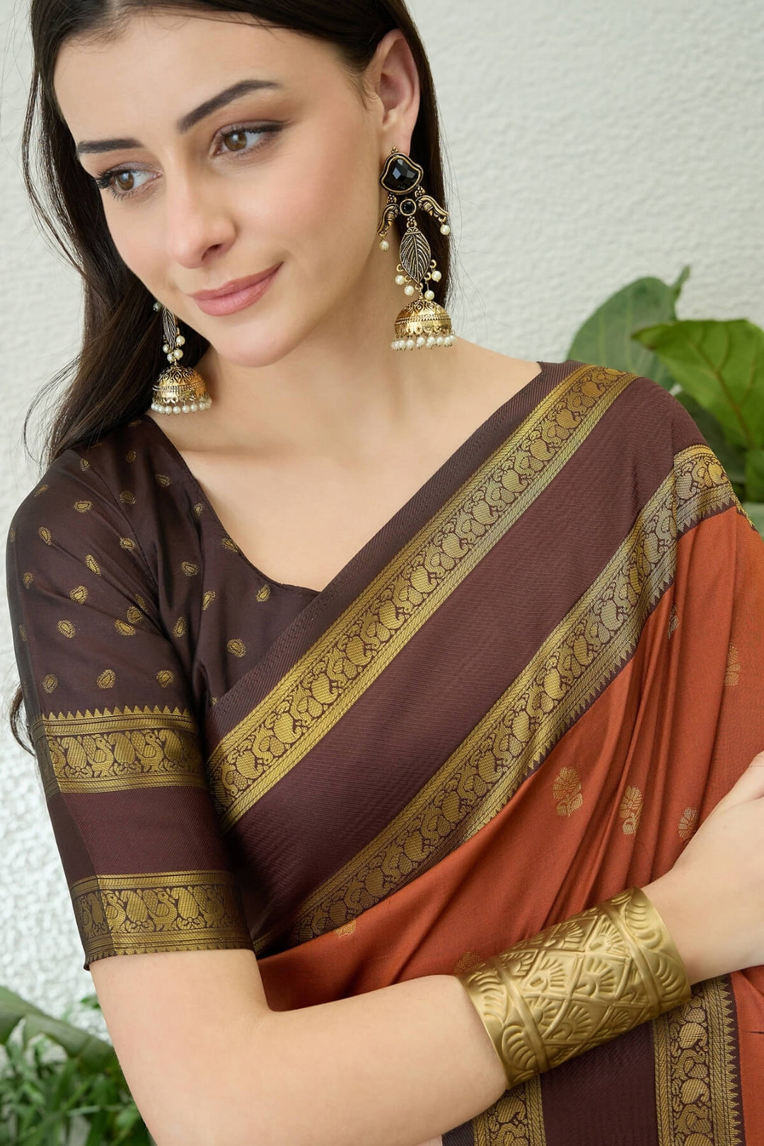 Tiger Orange Zari Woven Soft Banarasi Silk Saree