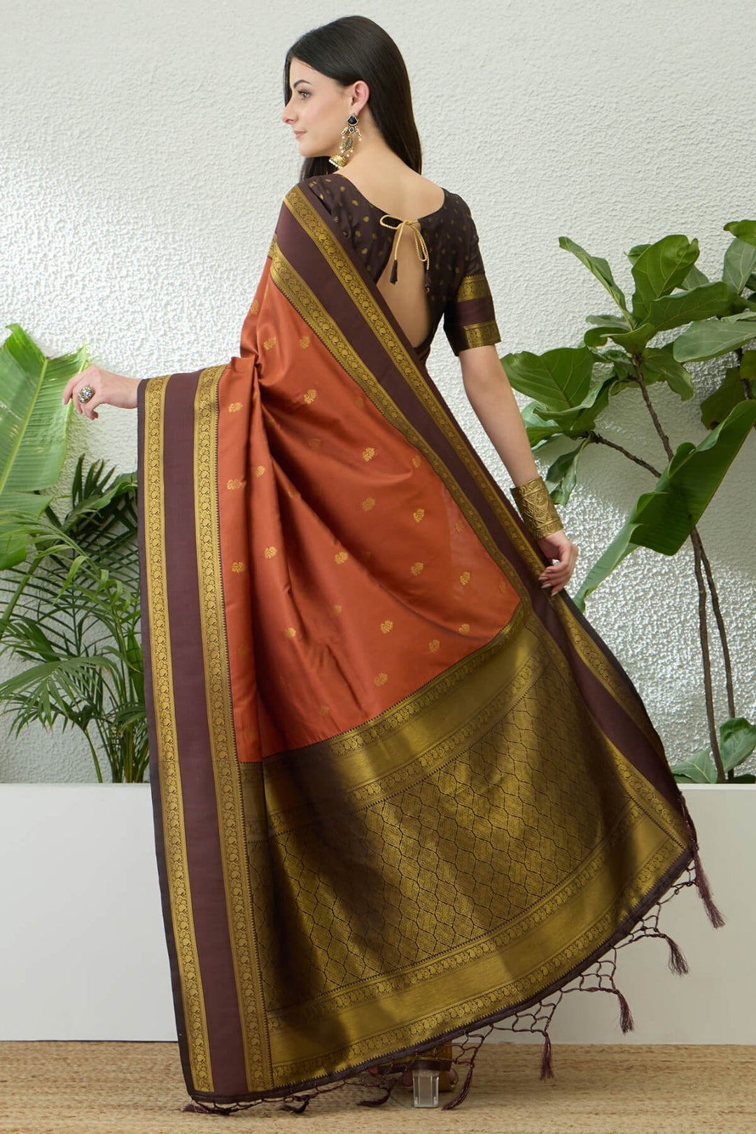 Tiger Orange Zari Woven Soft Banarasi Silk Saree