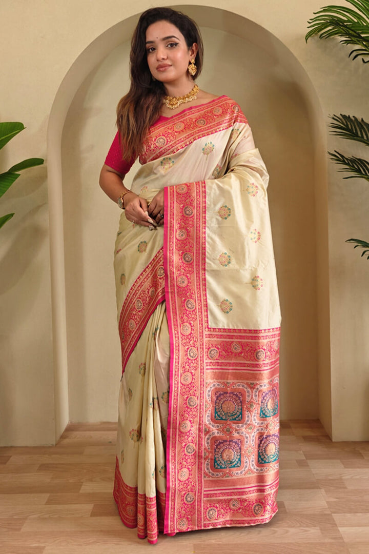 Timber Beige Banarasi Silk saree