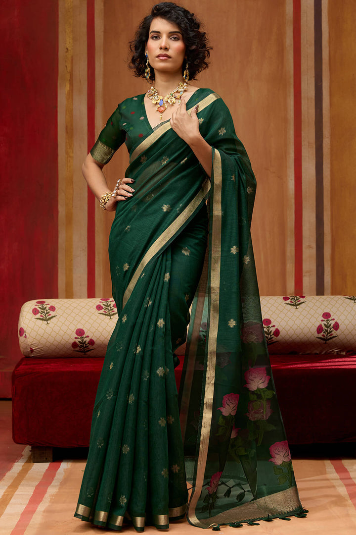 Timber Green Handloom Munga Cotton Saree