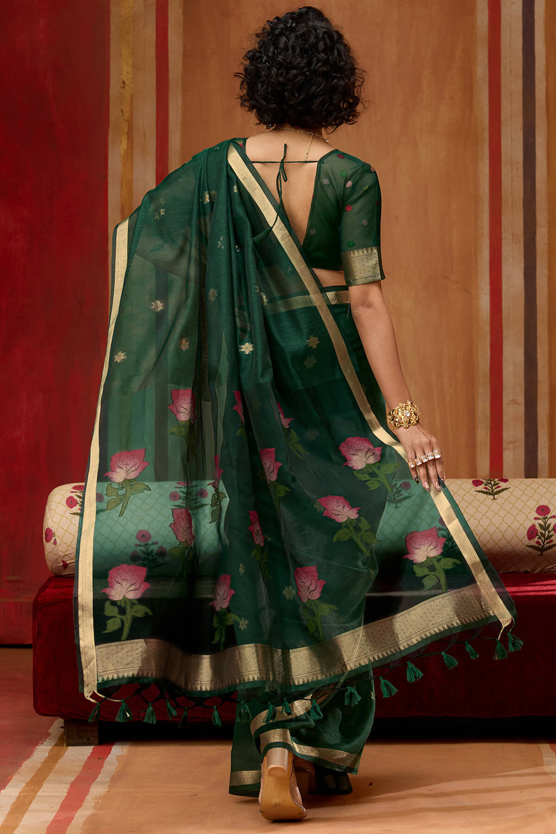 Timber Green Handloom Munga Cotton Saree