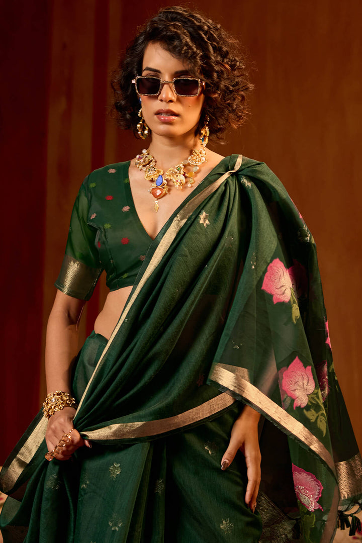 Timber Green Handloom Munga Cotton Saree