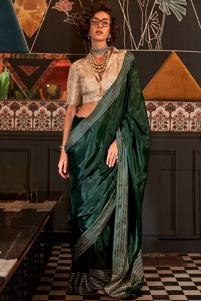 Timber Green Soft Banarasi Viscose Saree