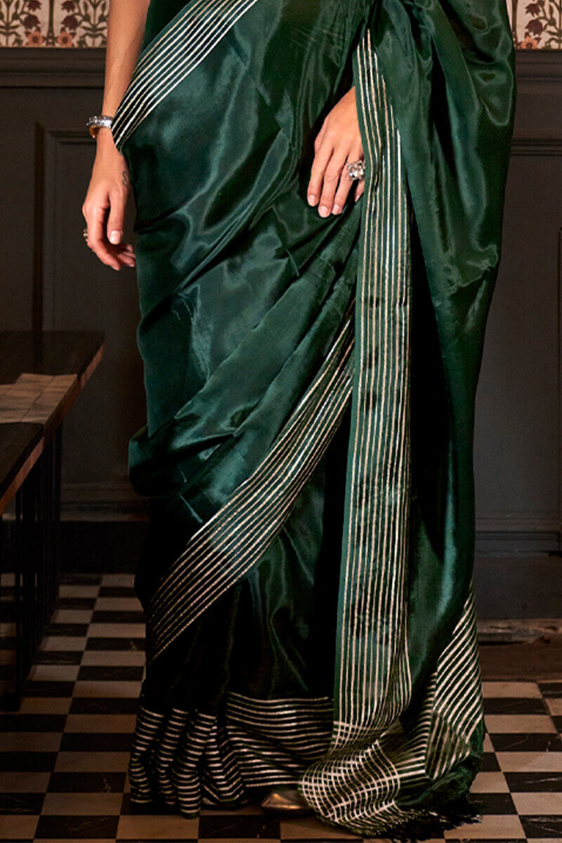 Timber Green Soft Banarasi Viscose Saree