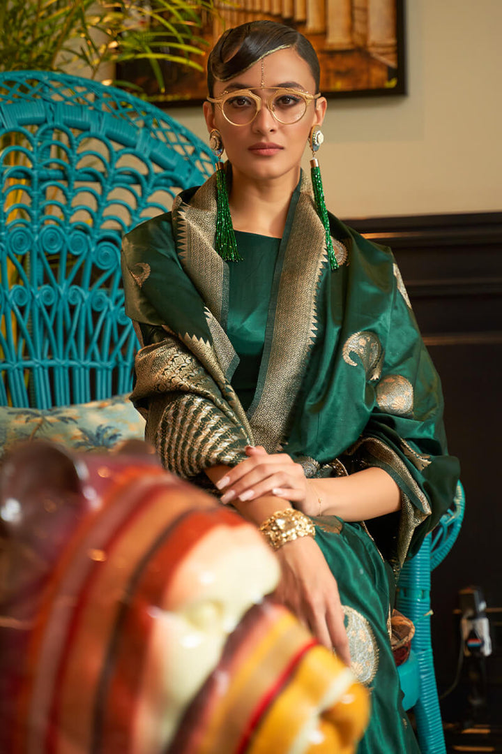 Timber Green Zari Woven Satin Silk Saree