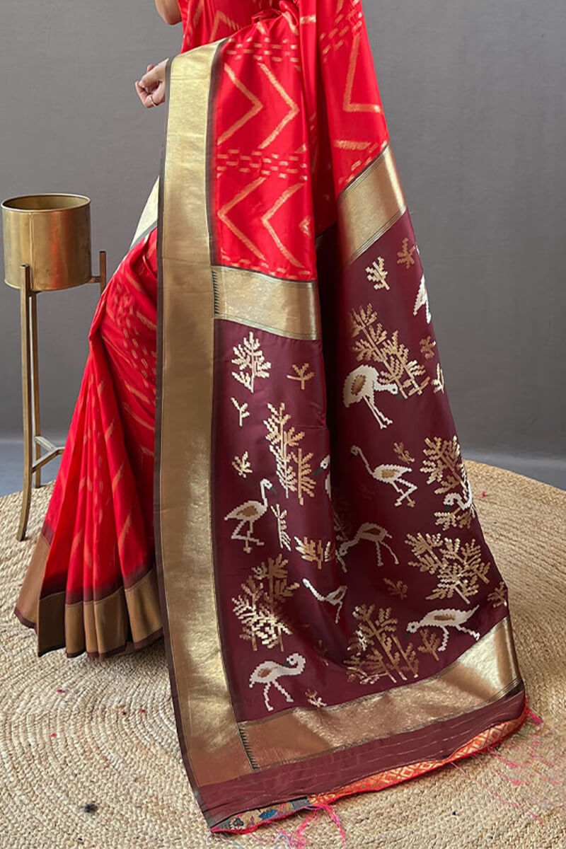 Torch Red Soft Banarasi Silk Saree