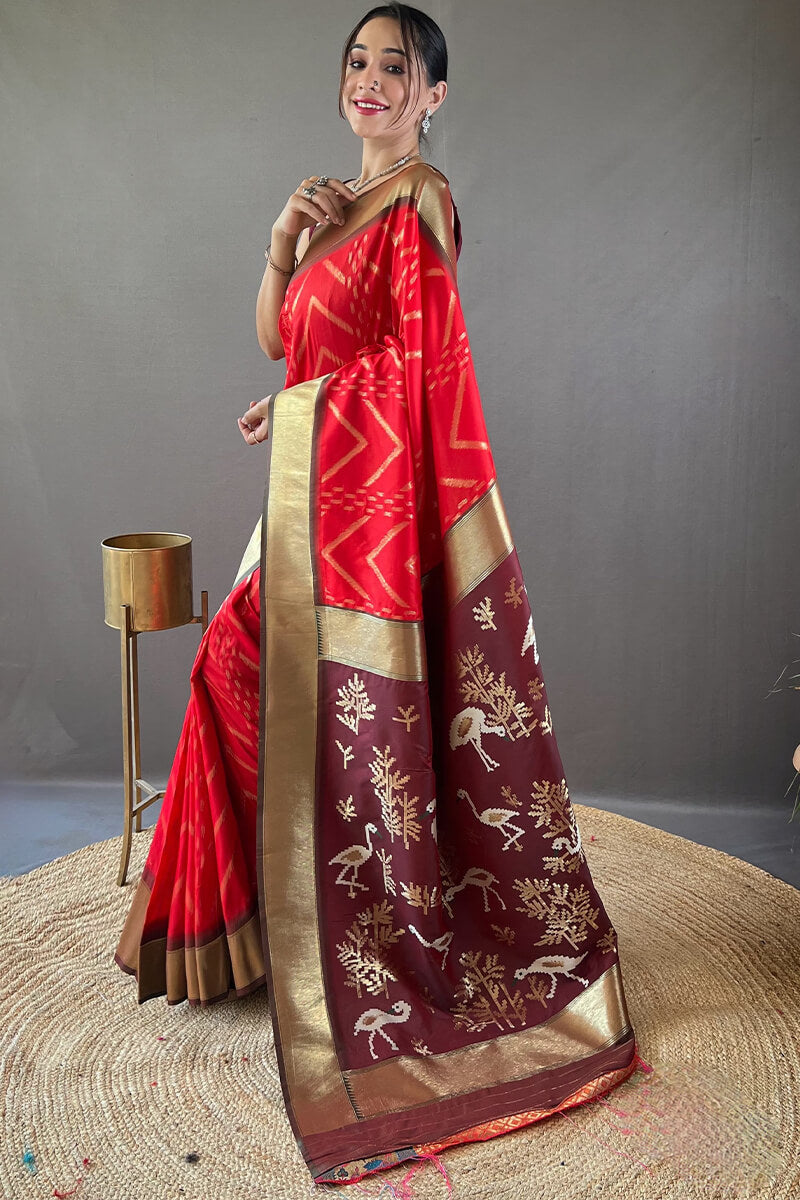 Torch Red Soft Banarasi Silk Saree