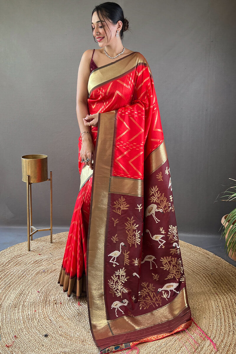 Torch Red Soft Banarasi Silk Saree