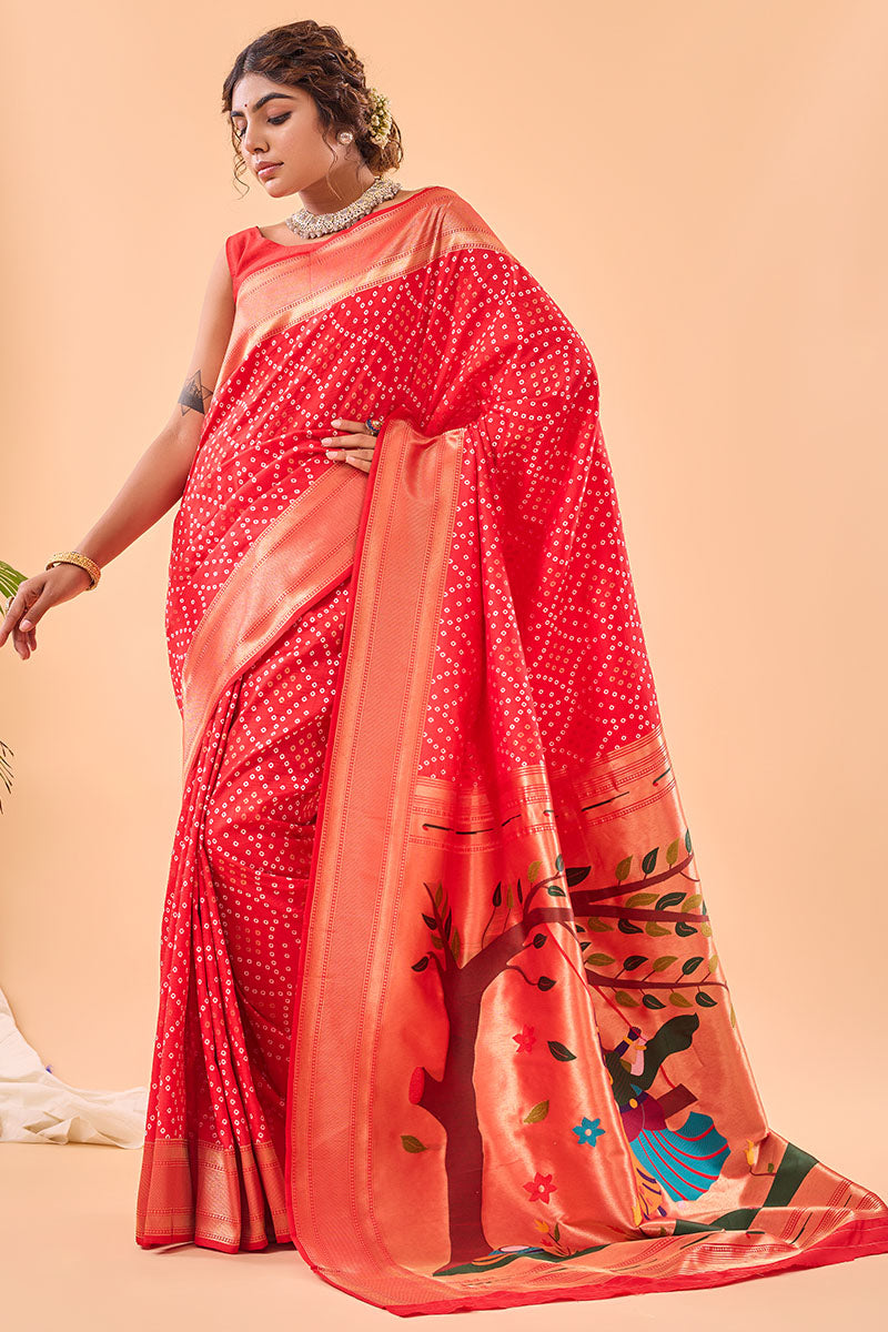 Torch Red Zari Woven Paithani Silk Saree