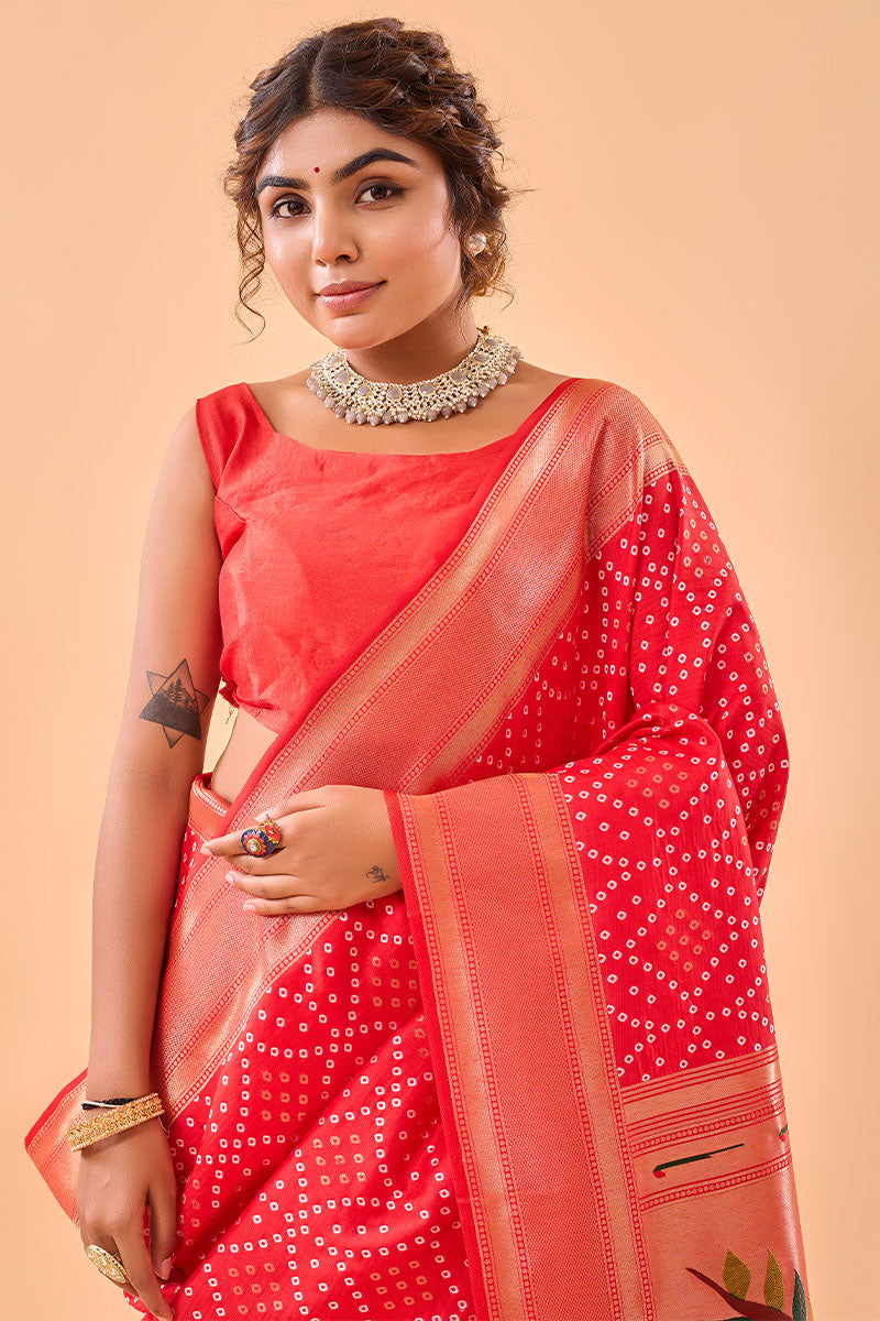 Torch Red Zari Woven Paithani Silk Saree