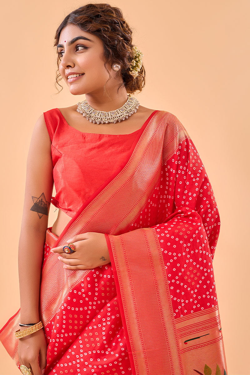 Torch Red Zari Woven Paithani Silk Saree