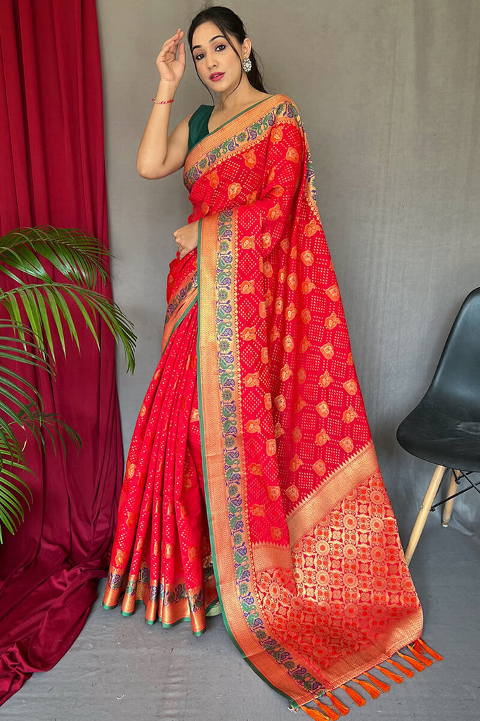 Torch Red Zari Woven Patola Silk Saree