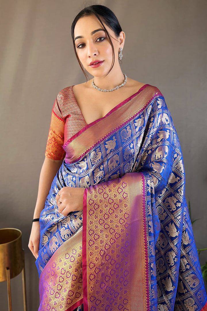 Tory Blue Kanjivaram Silk Saree