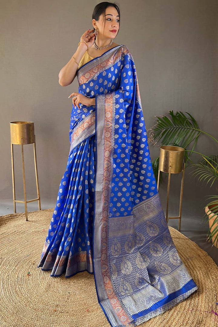 Tory Blue Zari Woven Banarasi Silk Saree