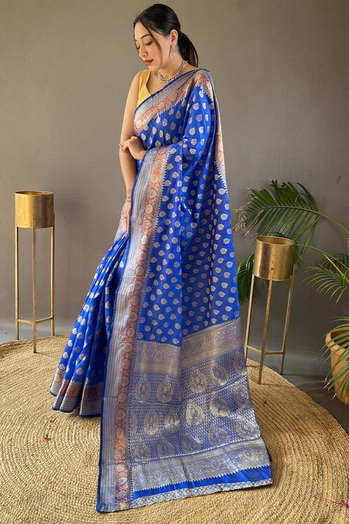 Tory Blue Zari Woven Banarasi Silk Saree