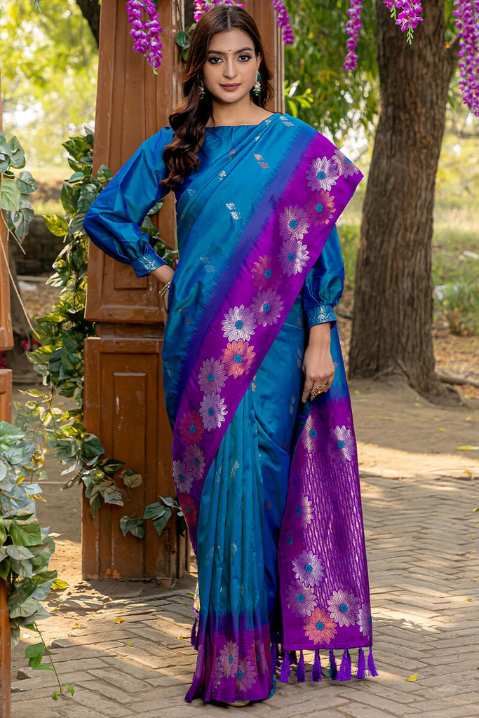 Tory Blue Zari Woven Banarasi Silk Saree