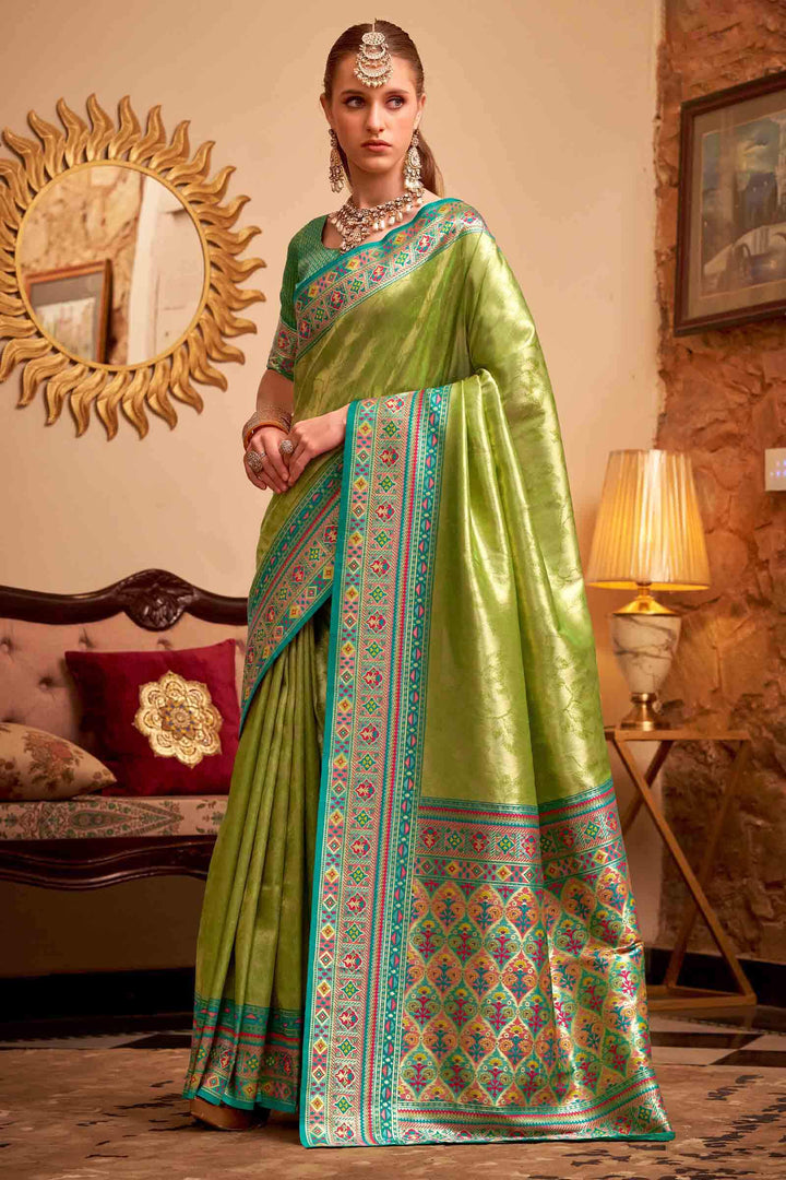 Trendy Green Banarasi Tissue Silk Saree
