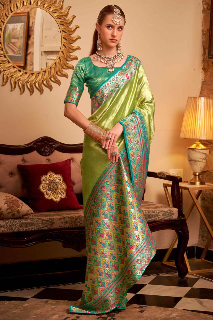 Trendy Green Banarasi Tissue Silk Saree