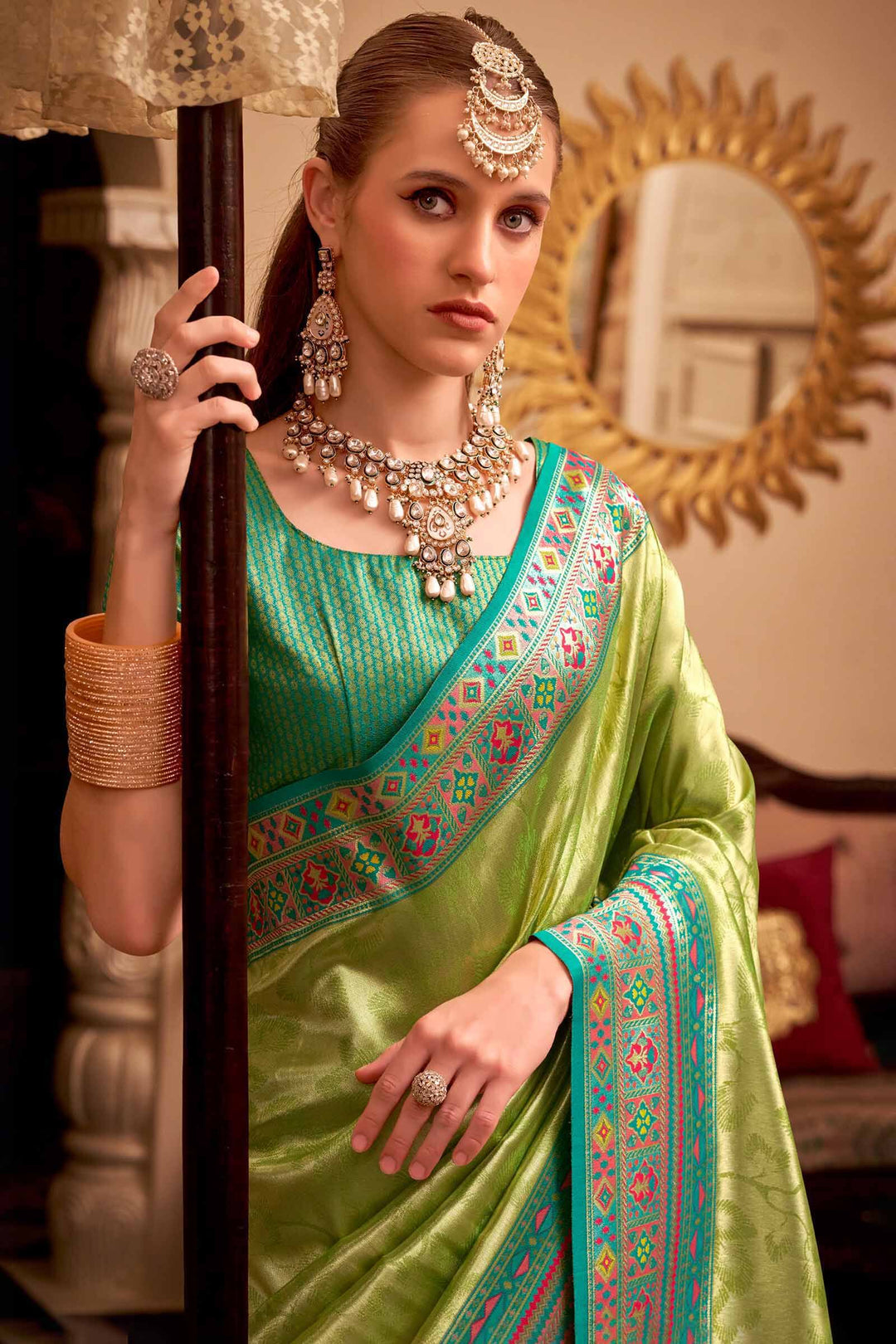 Trendy Green Banarasi Tissue Silk Saree