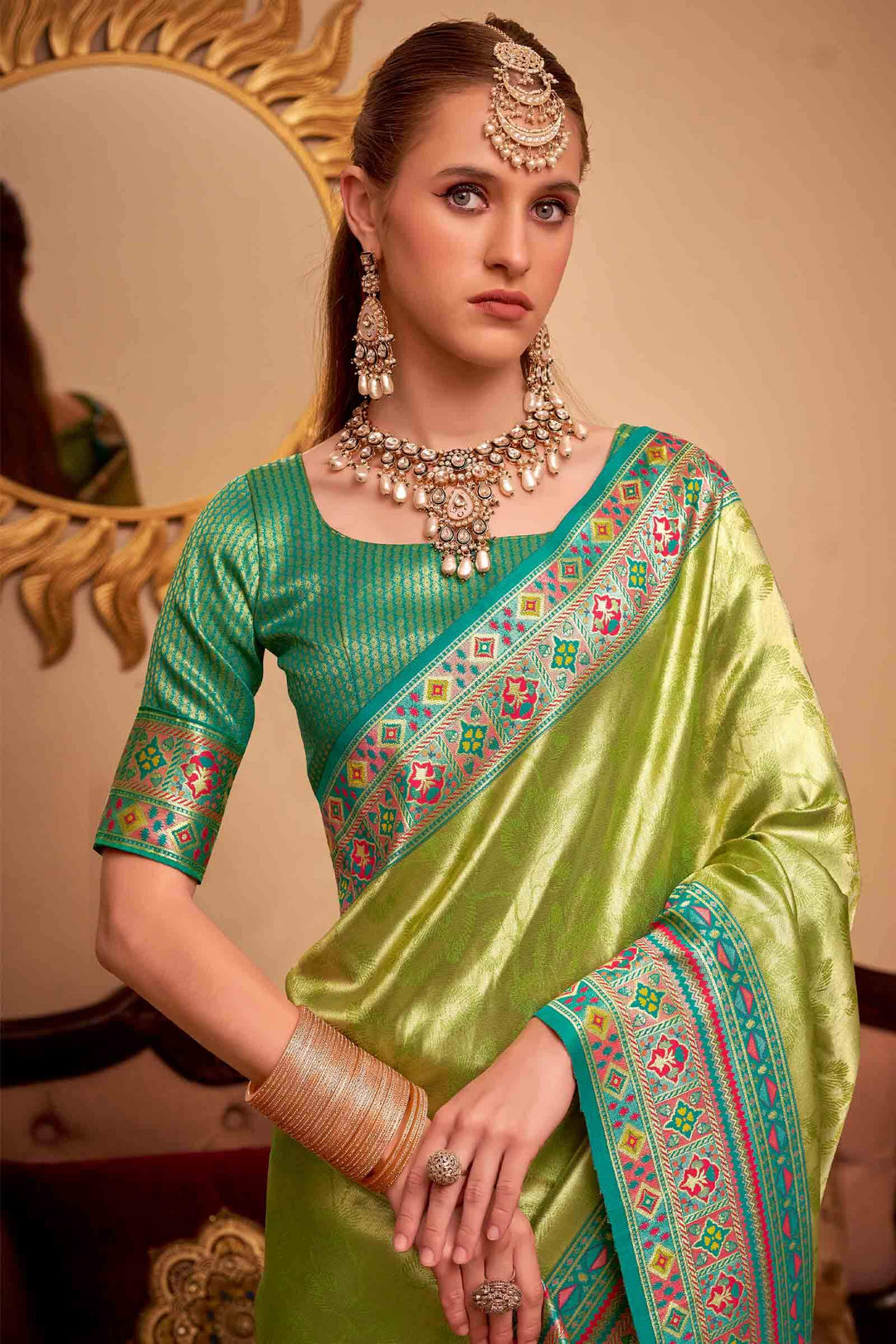 Trendy Green Banarasi Tissue Silk Saree