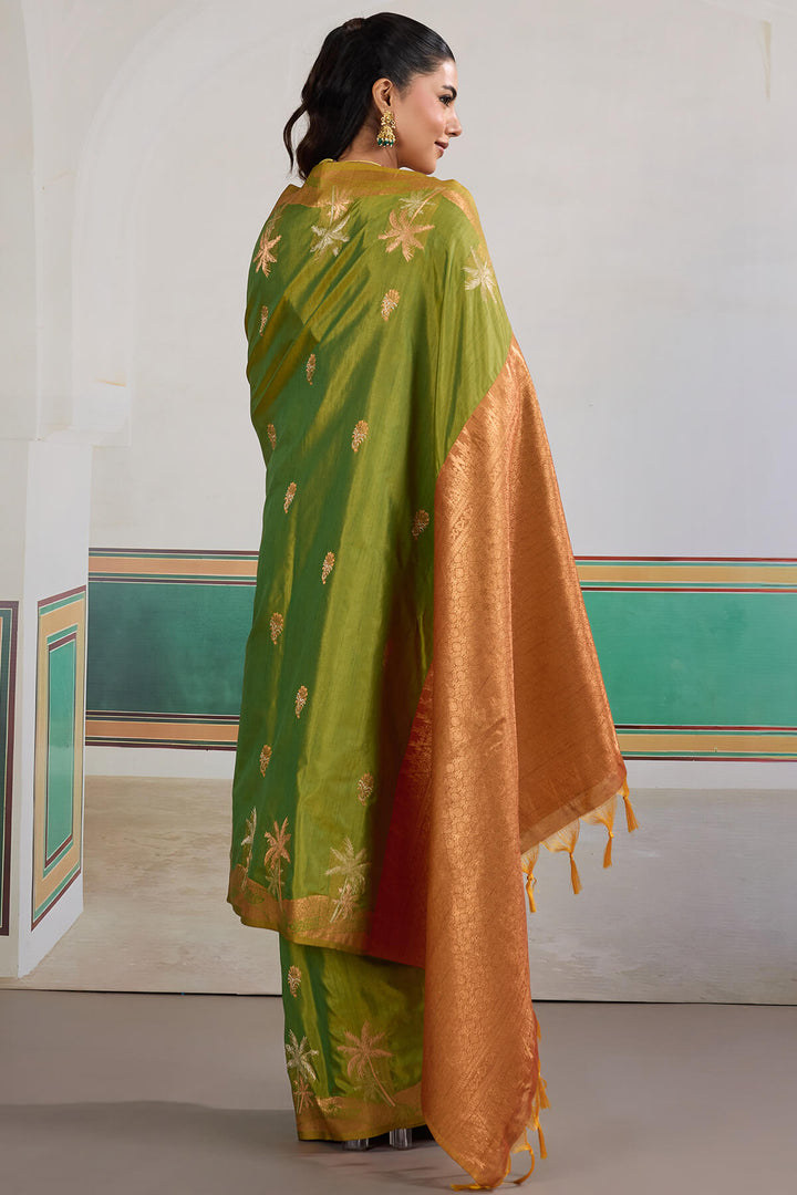 Trendy Green Banarasi Tussar Silk Saree
