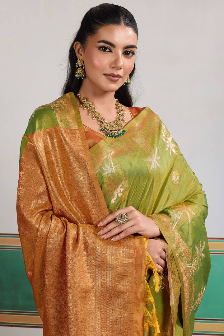 Trendy Green Banarasi Tussar Silk Saree