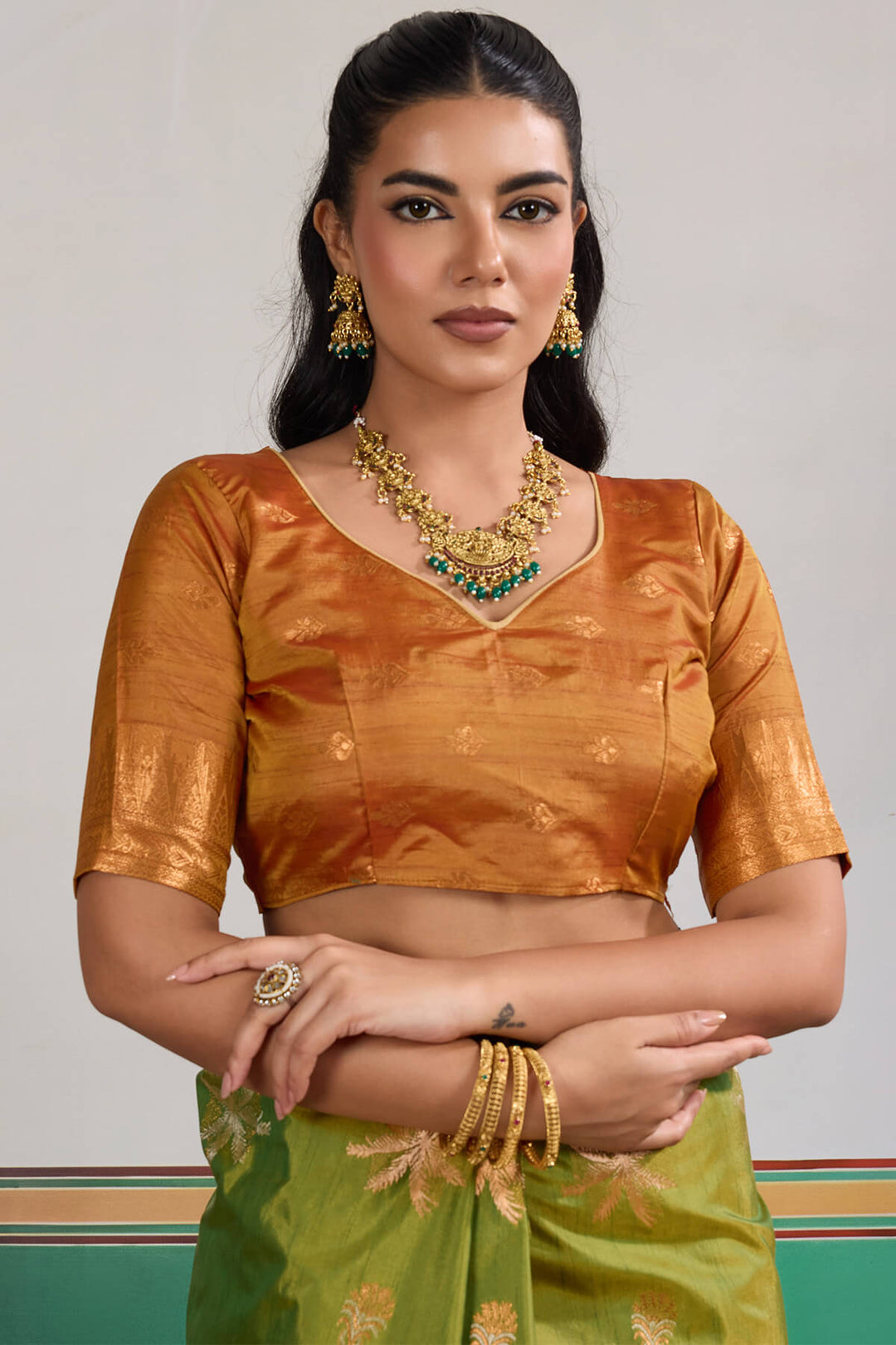 Trendy Green Banarasi Tussar Silk Saree