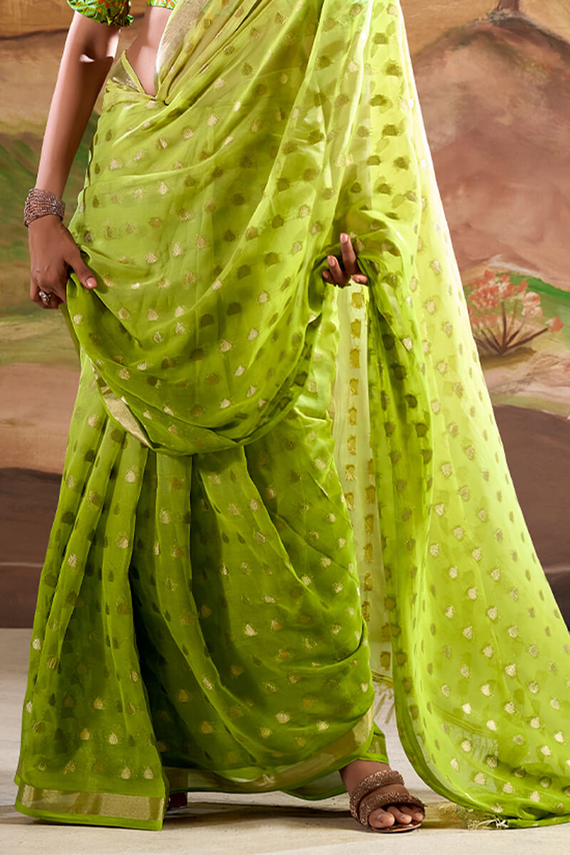 Trendy Green Georgette Banarasi Silk Saree