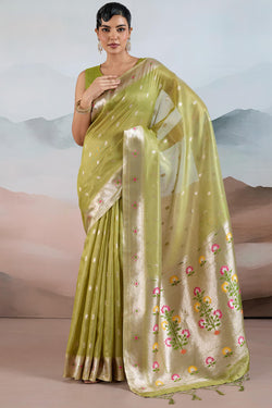 Trendy Green Paithani Tissue Silk Saree