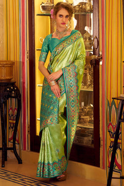 Trendy Green Patola Tissue Silk Saree