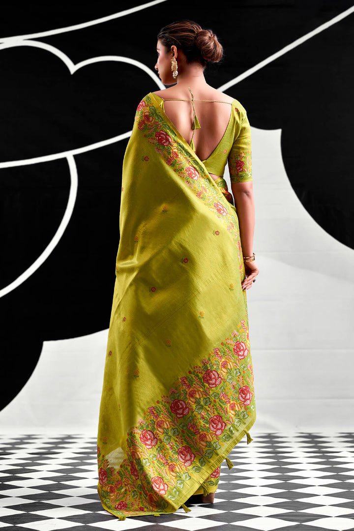 Trendy Green Zari Woven Banarasi Tissue Silk Saree