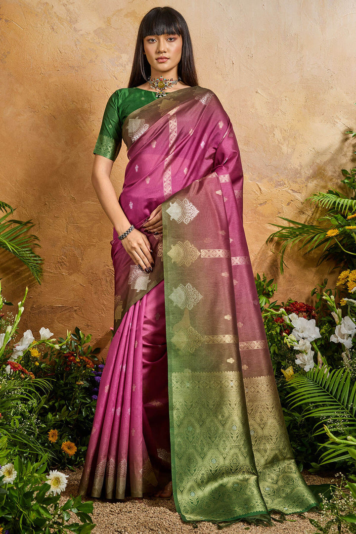 Tulip Pink Banarasi Paper Silk Saree