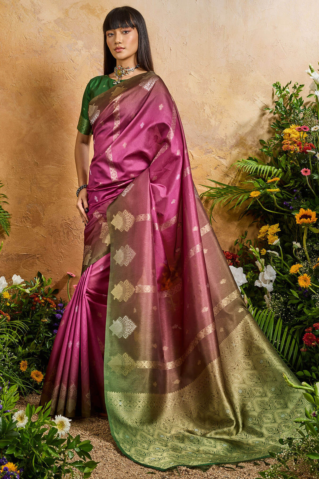 Tulip Pink Banarasi Paper Silk Saree