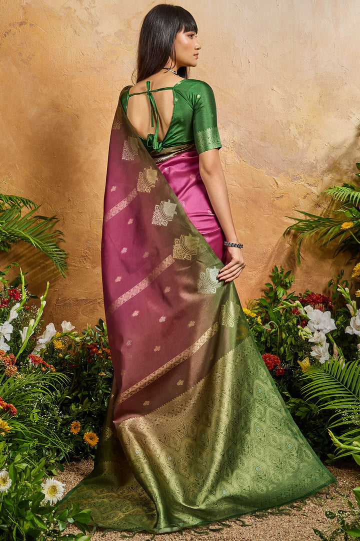 Tulip Pink Banarasi Paper Silk Saree
