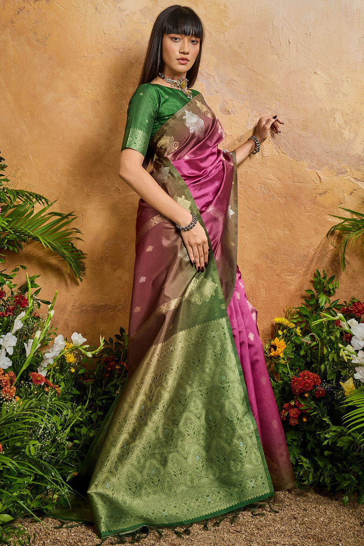 Tulip Pink Banarasi Paper Silk Saree