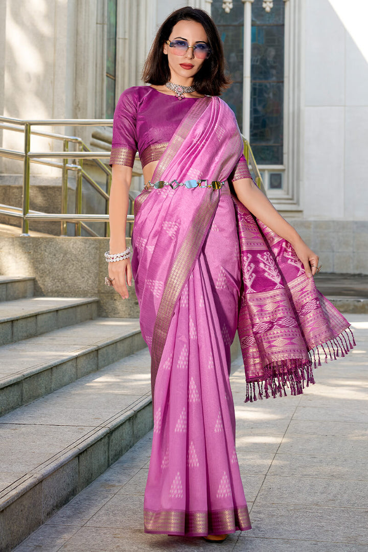 Tulip Pink Banarasi Soft Silk Saree