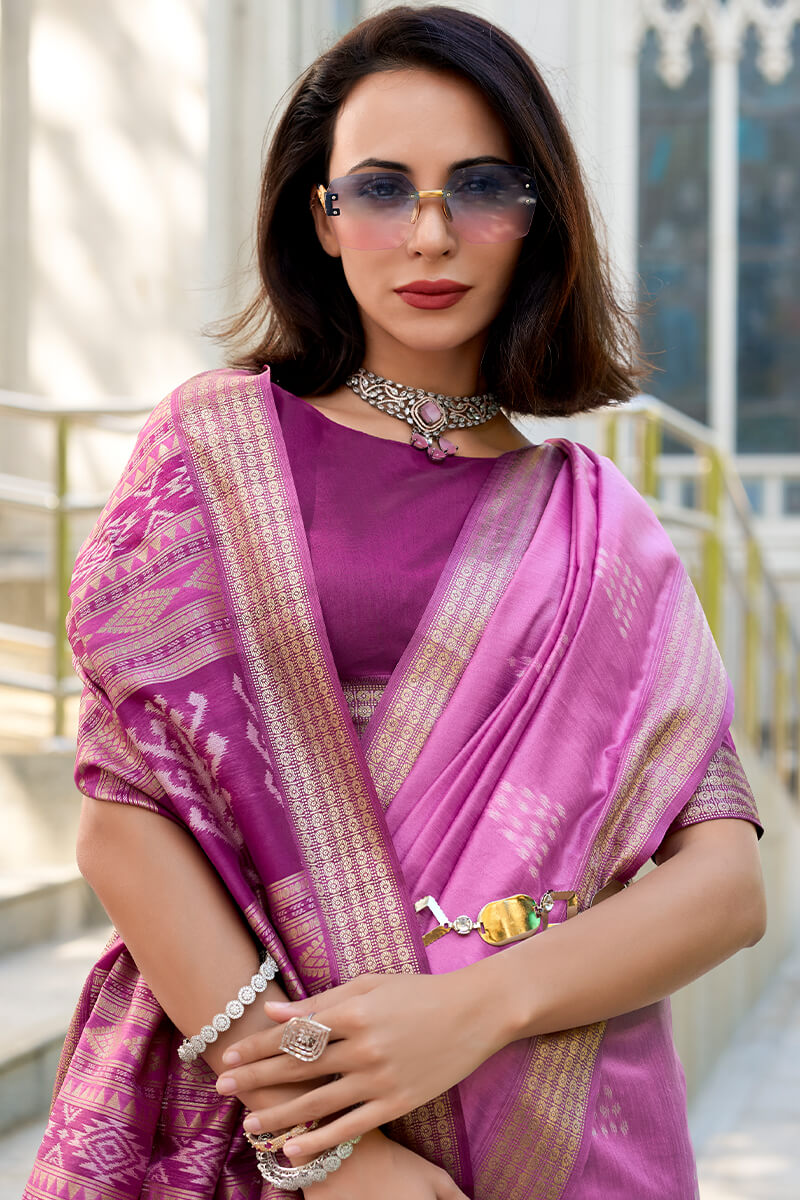 Tulip Pink Banarasi Soft Silk Saree