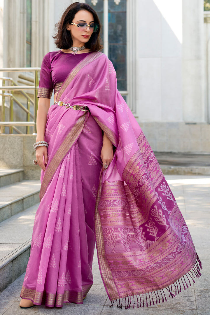 Tulip Pink Banarasi Soft Silk Saree