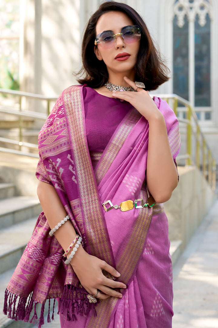 Tulip Pink Banarasi Soft Silk Saree