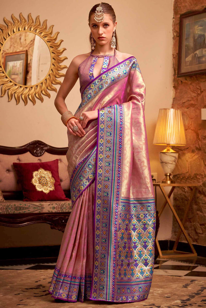 Tulip Pink Banarasi Tissue Silk Saree