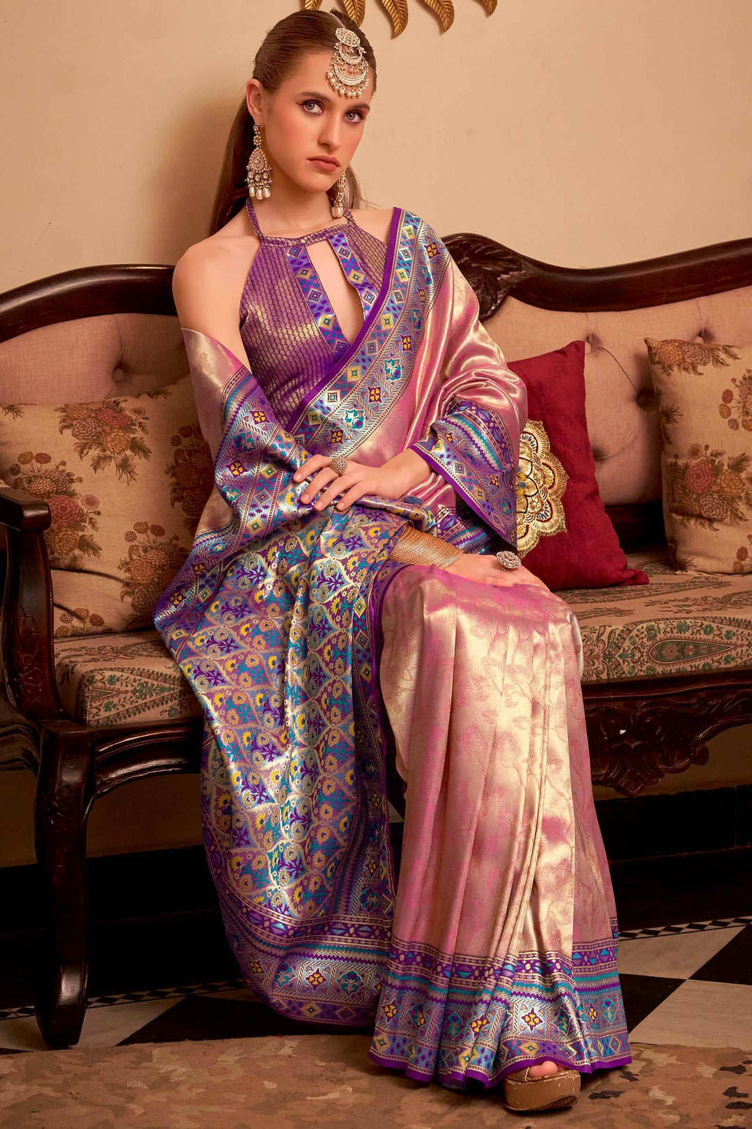 Tulip Pink Banarasi Tissue Silk Saree