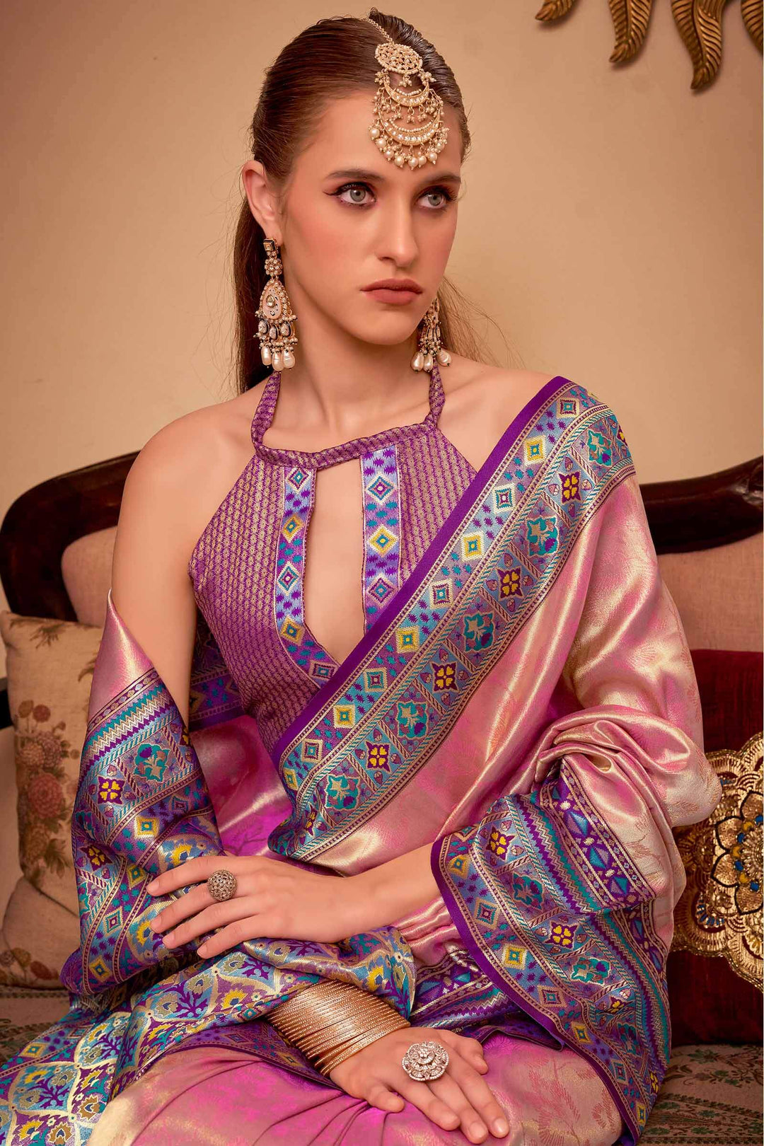 Tulip Pink Banarasi Tissue Silk Saree