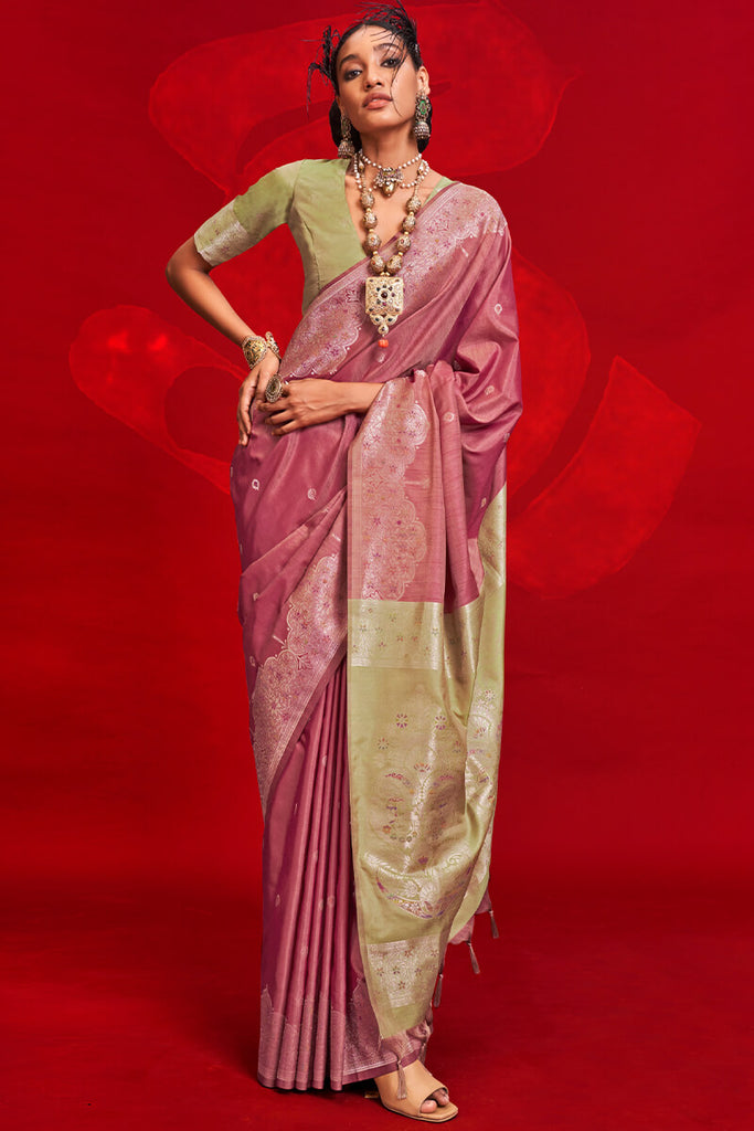 Tulip Pink Banarasi Tussar Silk Saree